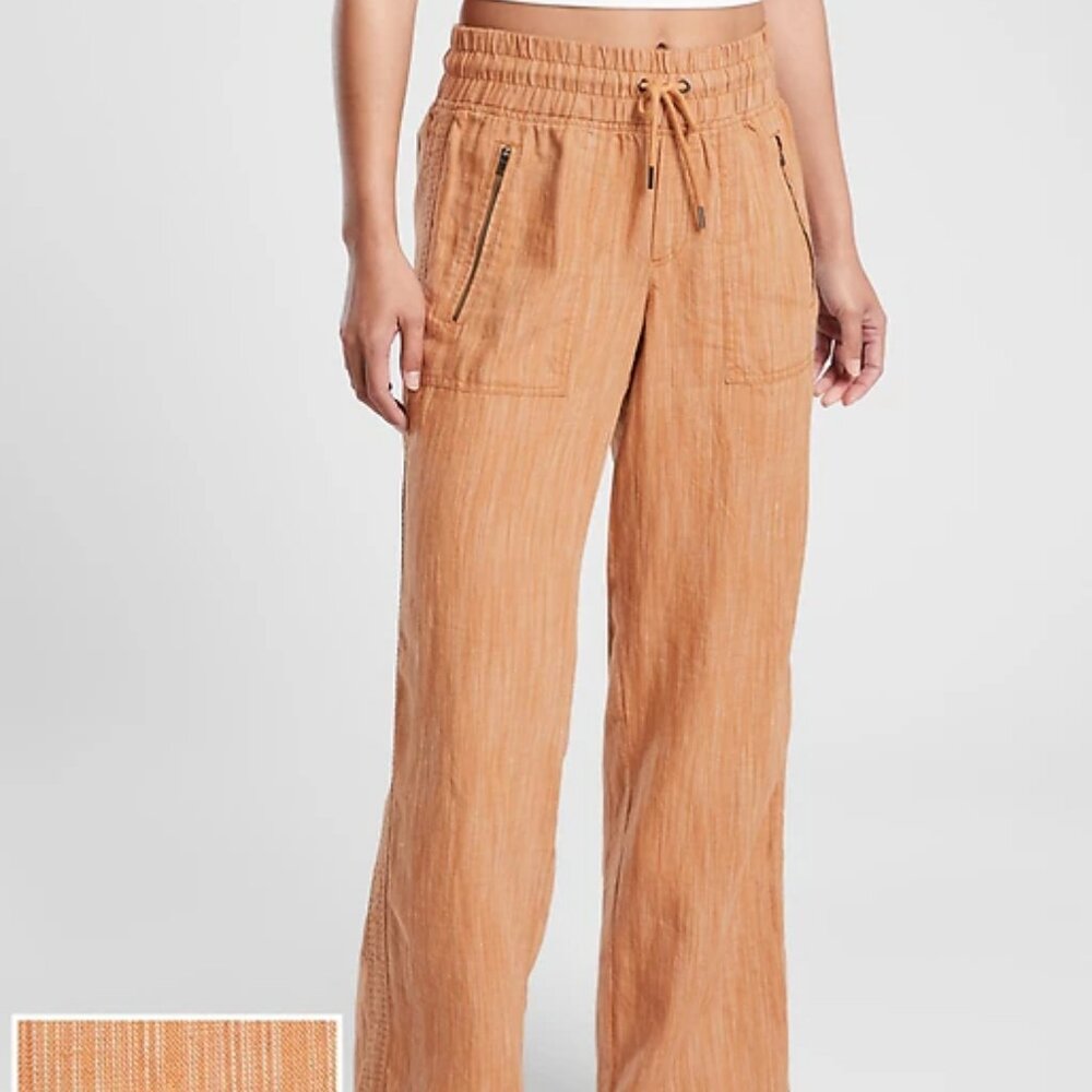 NWT Athleta Cabo Linen Textured Wide Leg Pants - Size 6 - Tan / terracotta color